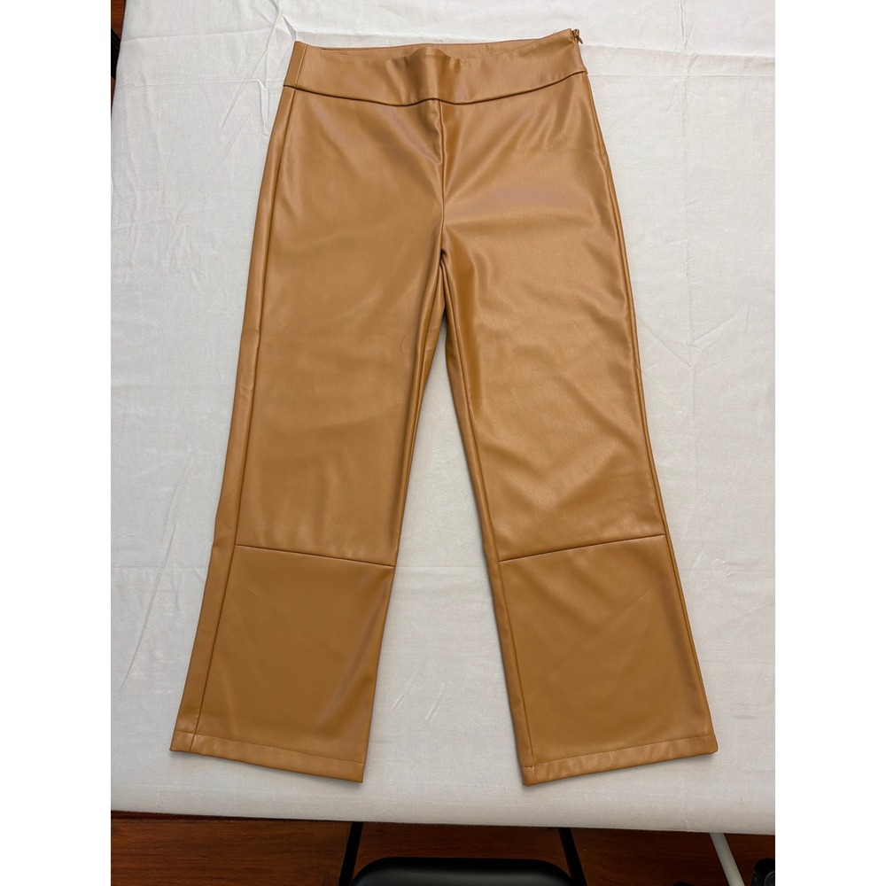 Steve Madden Cognac Faux Leather Wide Leg Pants Size L Brown High Rise Side Zip